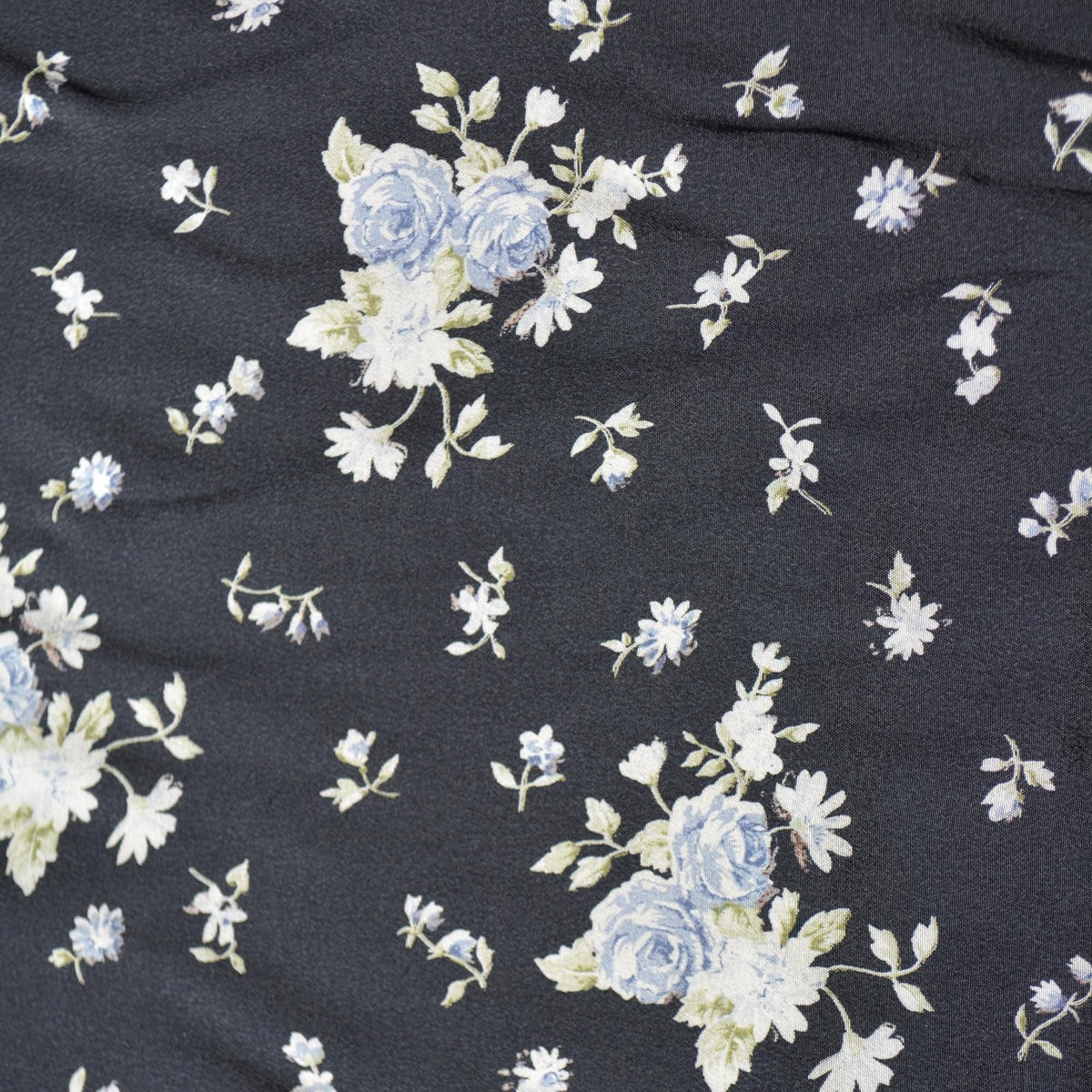 French 100% Silk Crepe de Chine Print Black and blue Floral print 54" Wide Luxury Fabric Sewing | By the Yard