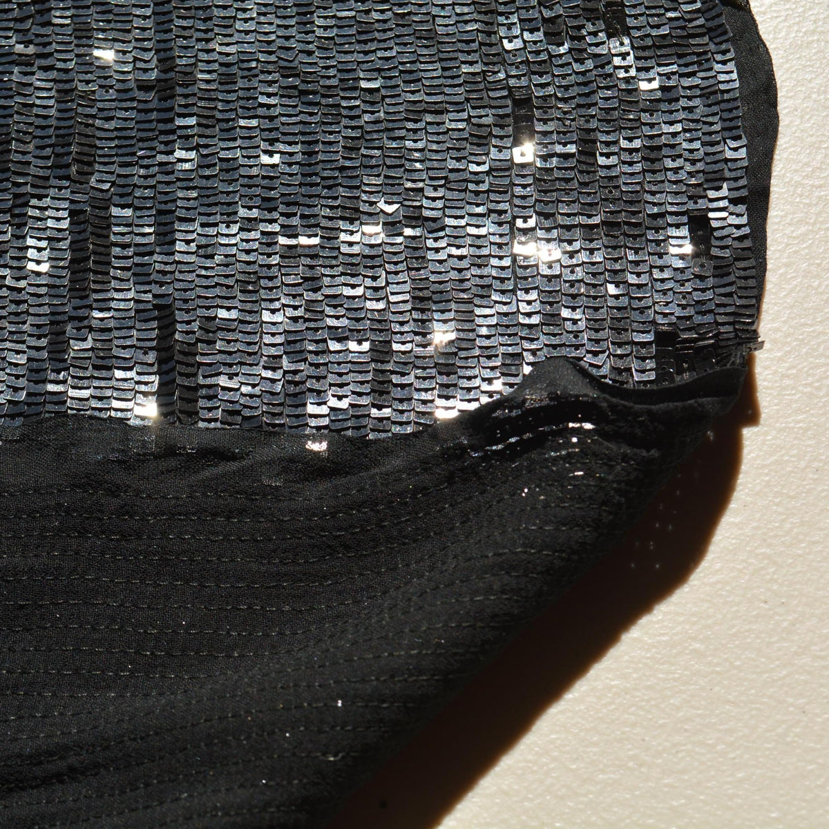 Black sequined (partially damaged) Sequined Fabric Fabric | Designer Deadstock Yardage |By the Yard