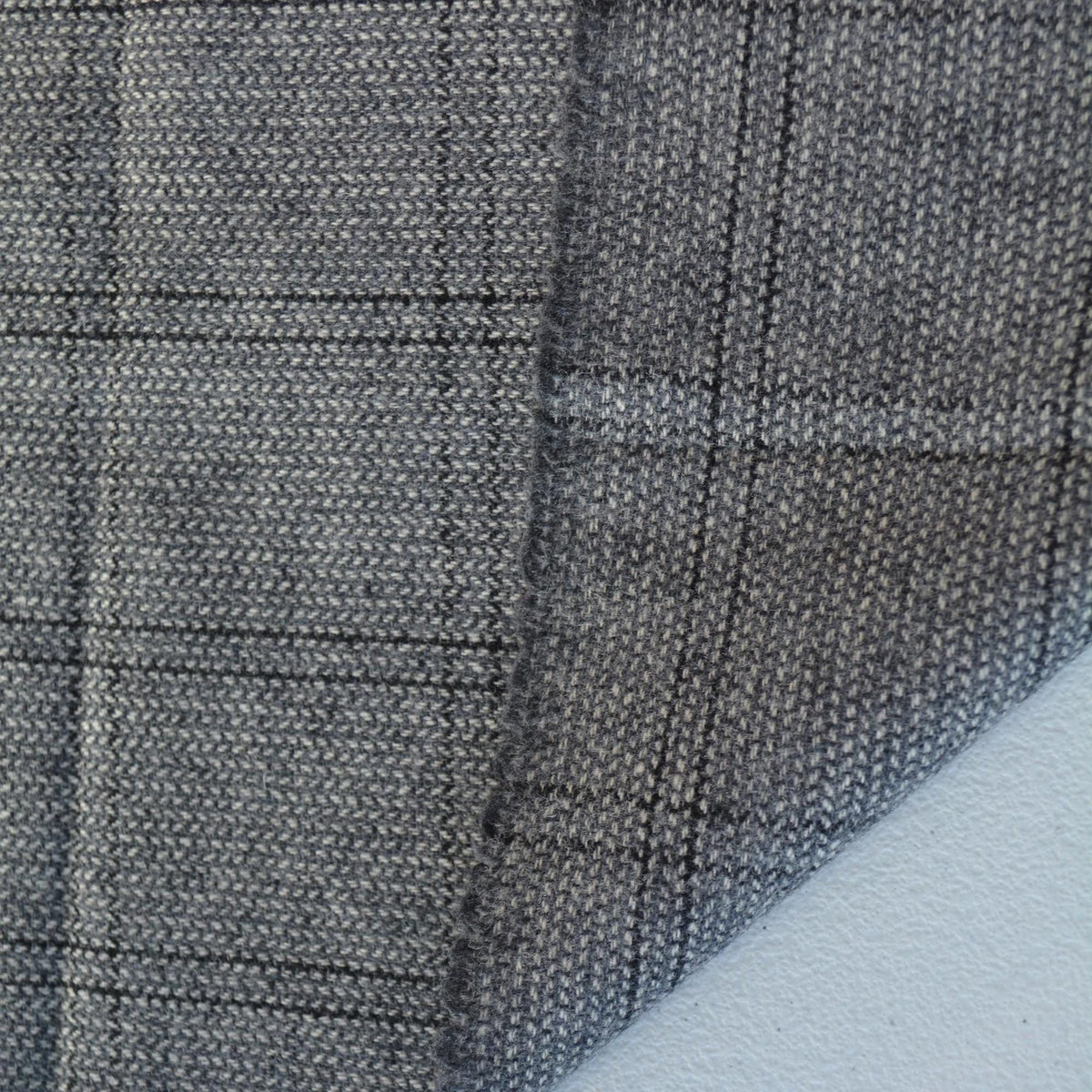 Gray Herringbone Wool Tweed with Black Windowpane 61 Inch Wide | By the Yard