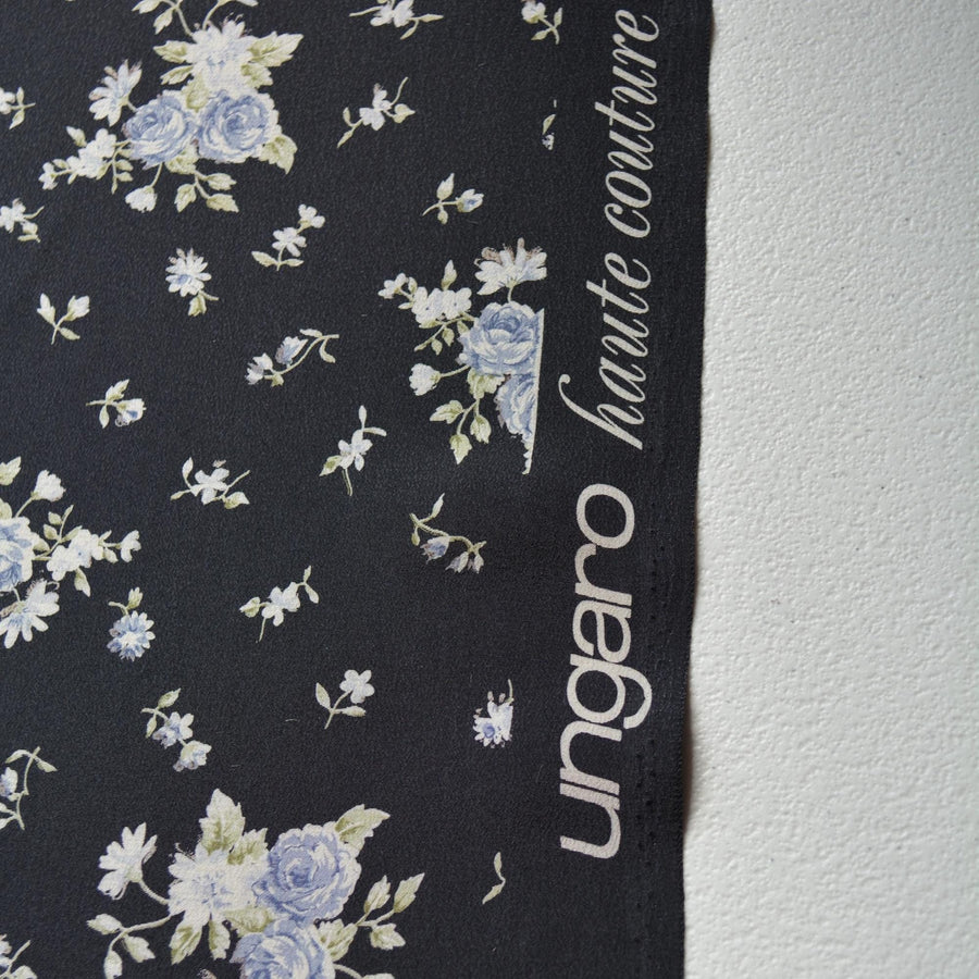 French 100% Silk Crepe de Chine Print Black and blue Floral print 54" Wide Luxury Fabric Sewing | By the Yard