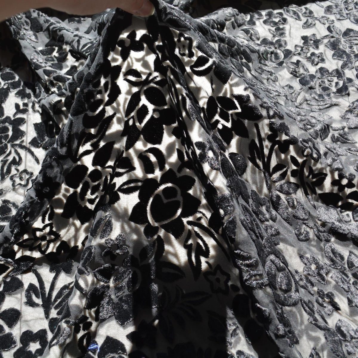 Black Burnout Velvet Fabric | Designer Deadstock Yardage |By the Yard