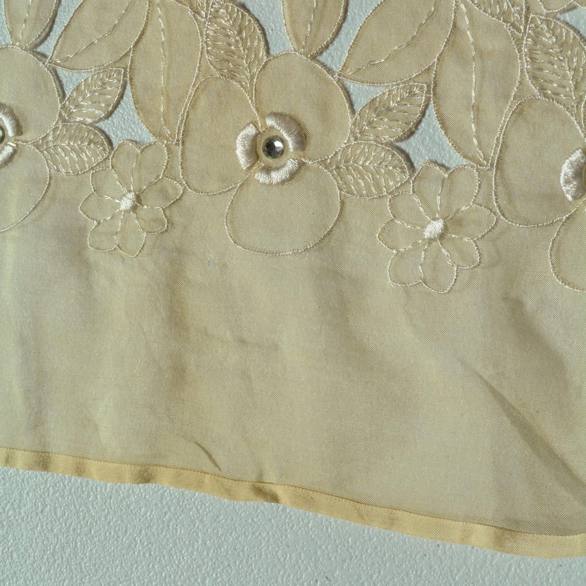 European Designer Silk Organza Cutwork Embroidery Beige Sheer Fabric | By the Yard