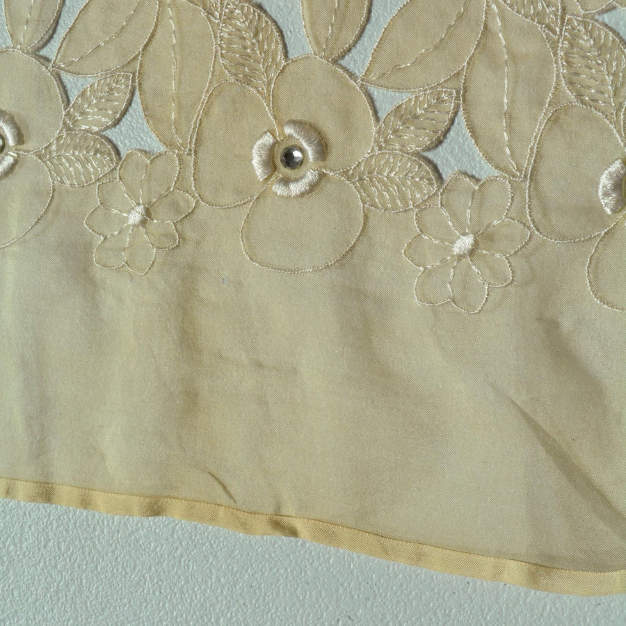 European Designer Silk Organza Cutwork Embroidery Beige Sheer Fabric | By the Yard