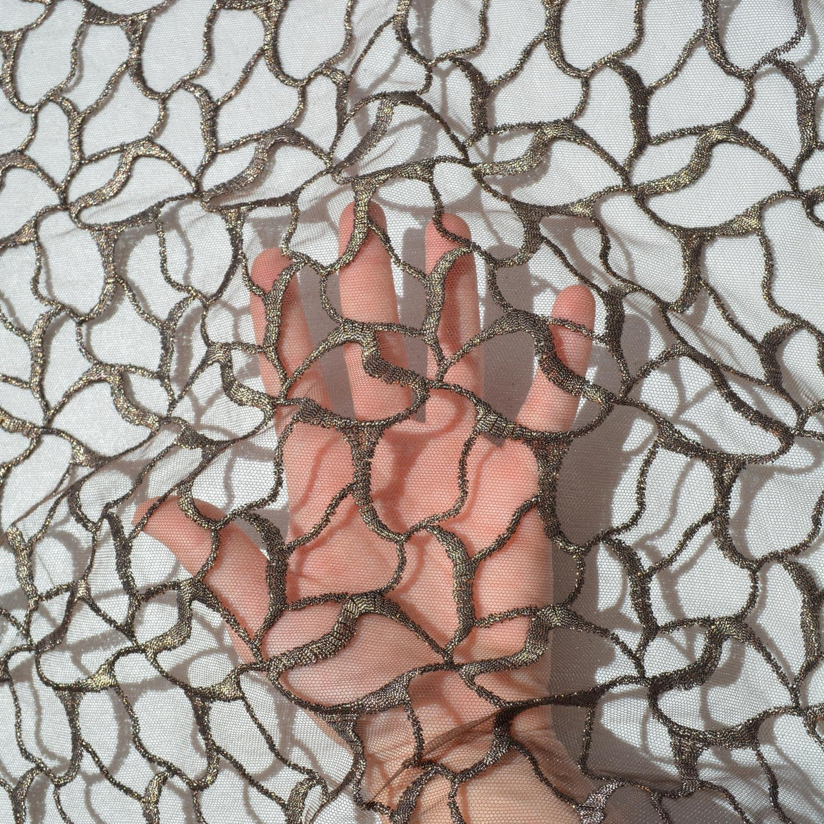 Metallic Embroidered Netting Fabric | Brown Designer Deadstock | Dresses, Tops, Special Occasion | By the Yard