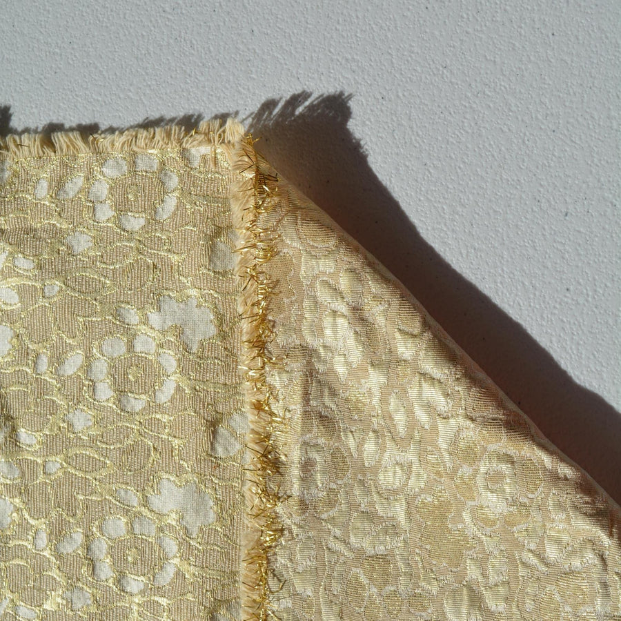 Brocade Fabric | Gold and beige | Upholstery Fabric & Home Decor Textile | Curtain, Drapery, Pillow | By the Yard