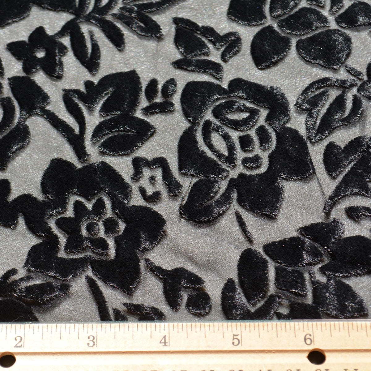 Black Burnout Velvet Fabric | Designer Deadstock Yardage |By the Yard