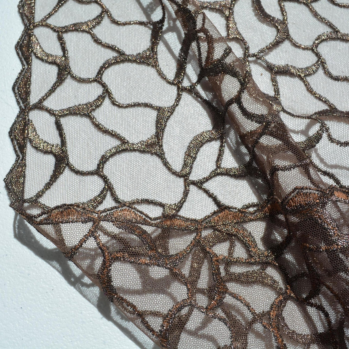 Metallic Embroidered Netting Fabric | Brown Designer Deadstock | Dresses, Tops, Special Occasion | By the Yard