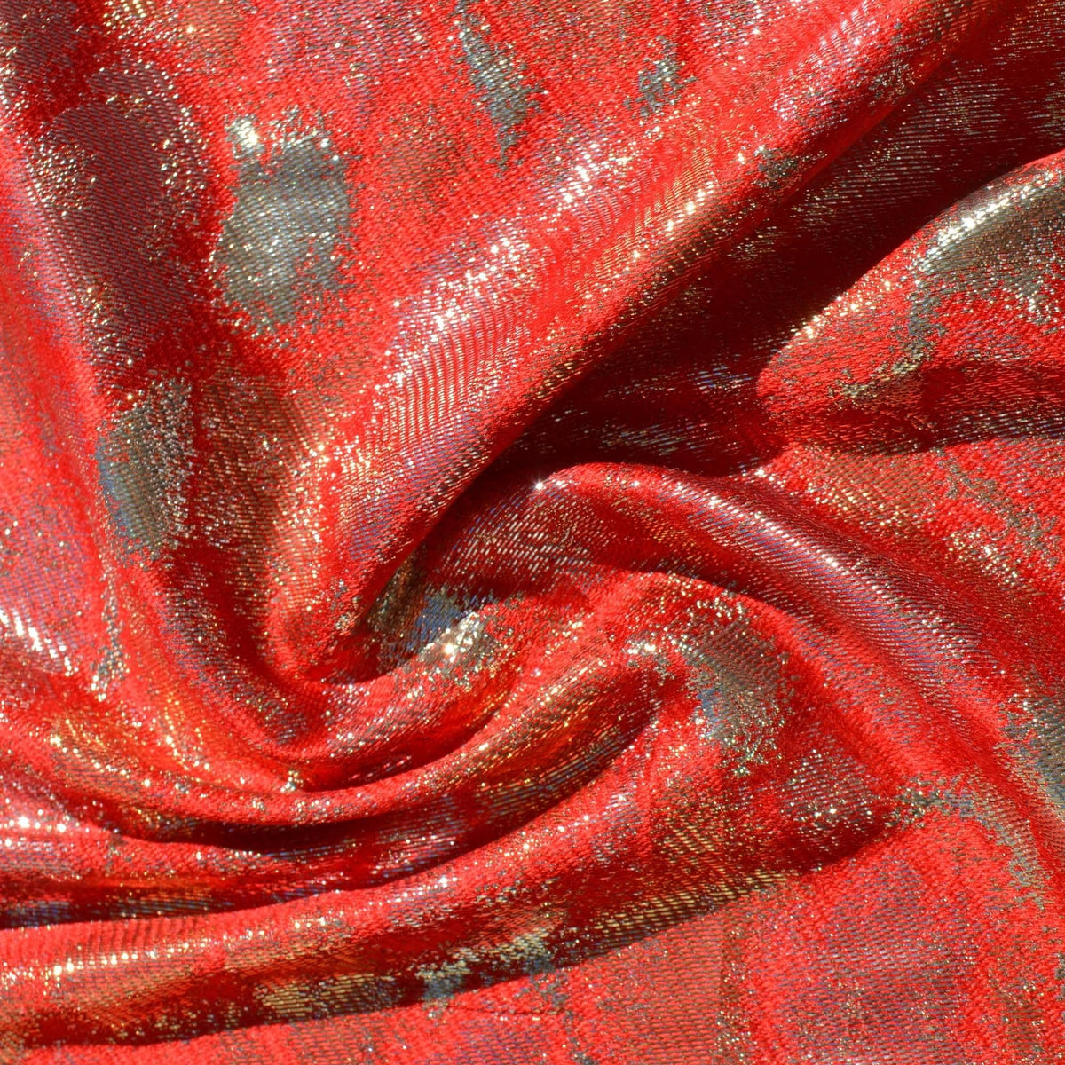 Charmeuse Fabric | Red, gold, and silver | 100% Silk |By the Yard