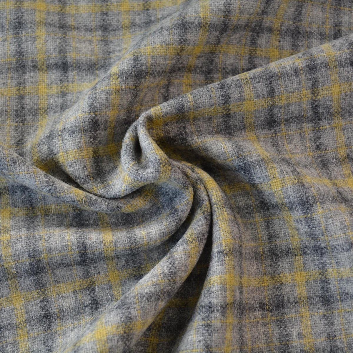 Heavyweight Gray Tartan Wool Fabric with Dark Gray Yellow Stripes 58 Inch Wide | By the Yard