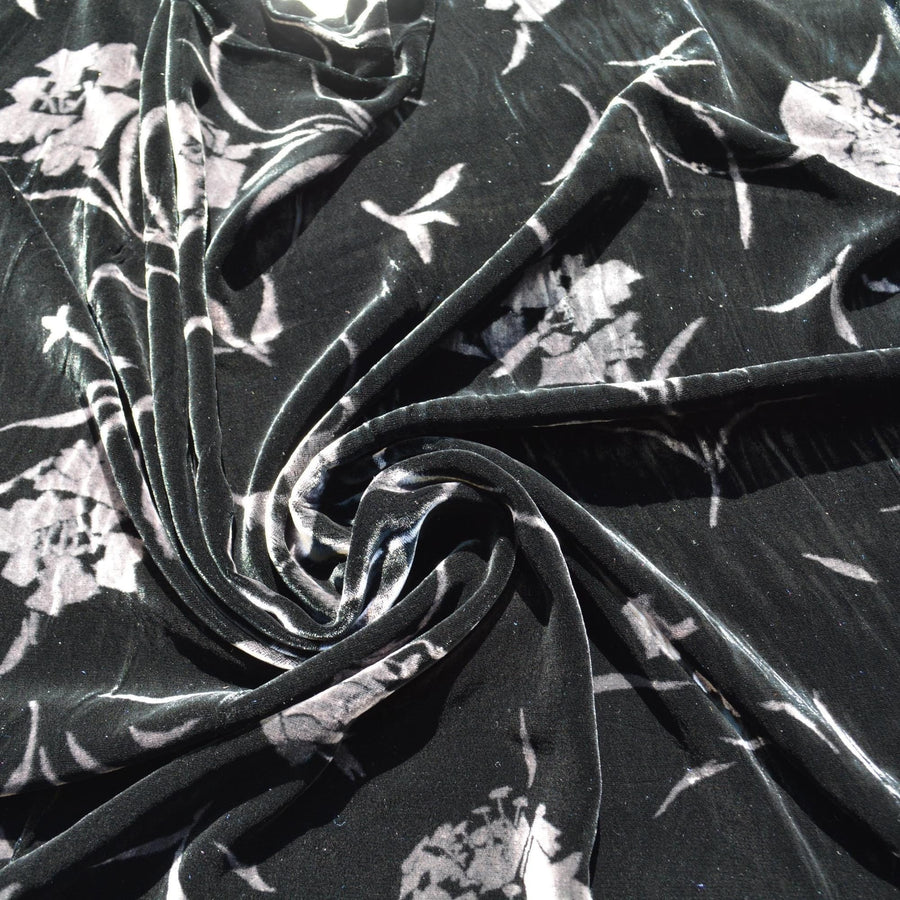 Silk Velvet Devoré Georgette Fabric – 100% Silk Burnout Velvet with Floral Pattern | By the Yard