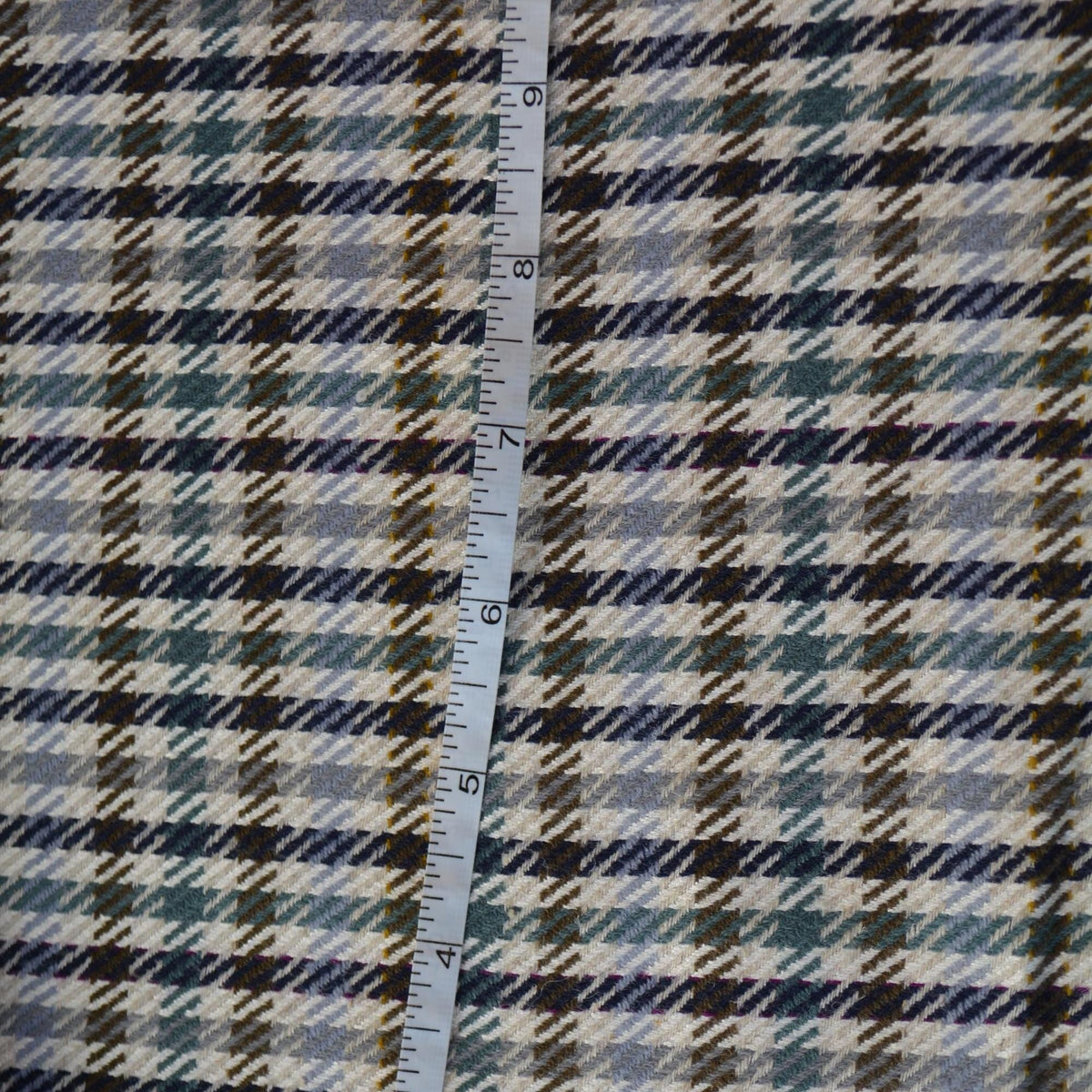 Vintage Madrid Checkered Wool Fabric | Beige Brown Light Blue Designer Deadstock | By the Yard