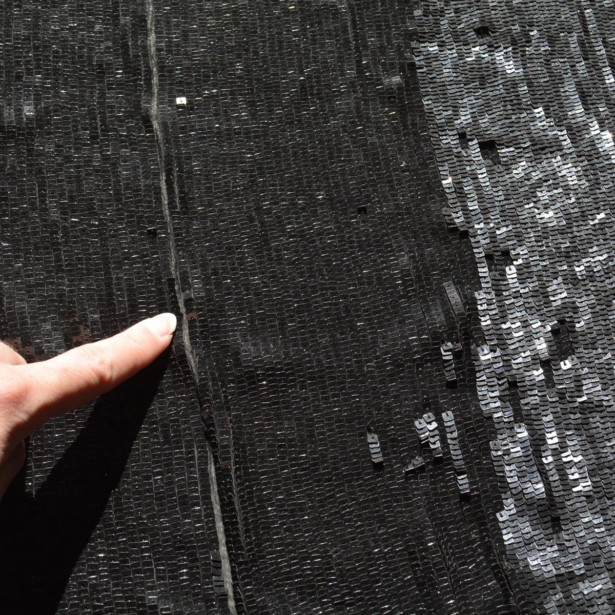 Black sequined (partially damaged) Sequined Fabric Fabric | Designer Deadstock Yardage |By the Yard