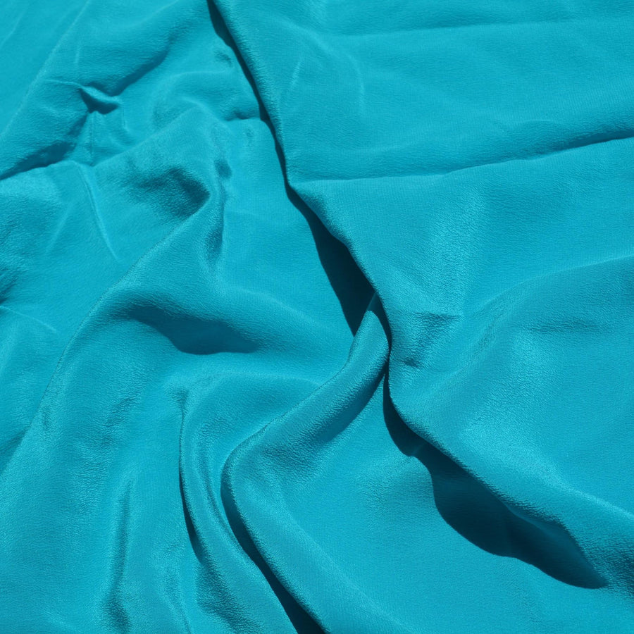 Pure Silk Pebble Crepe Fabric | Blue Lightweight Washed Designer Deadstock | Dresses, Blouses, Skirts | By the Yard