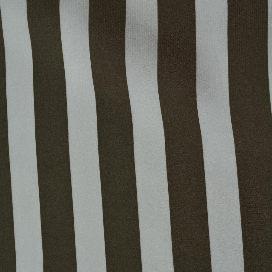 100% Silk Crepe de Chine Print Green and white Striped 47" Wide Luxury Fabric Sewing | By the Yard