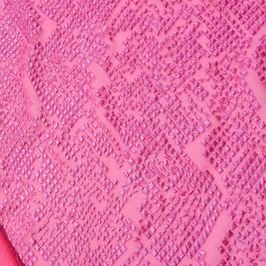 Pure Silk Embroidered Chiffon Fabric | Pink Sheer Designer Deadstock | Dresses, Blouses, Special Occasion | By the Yard