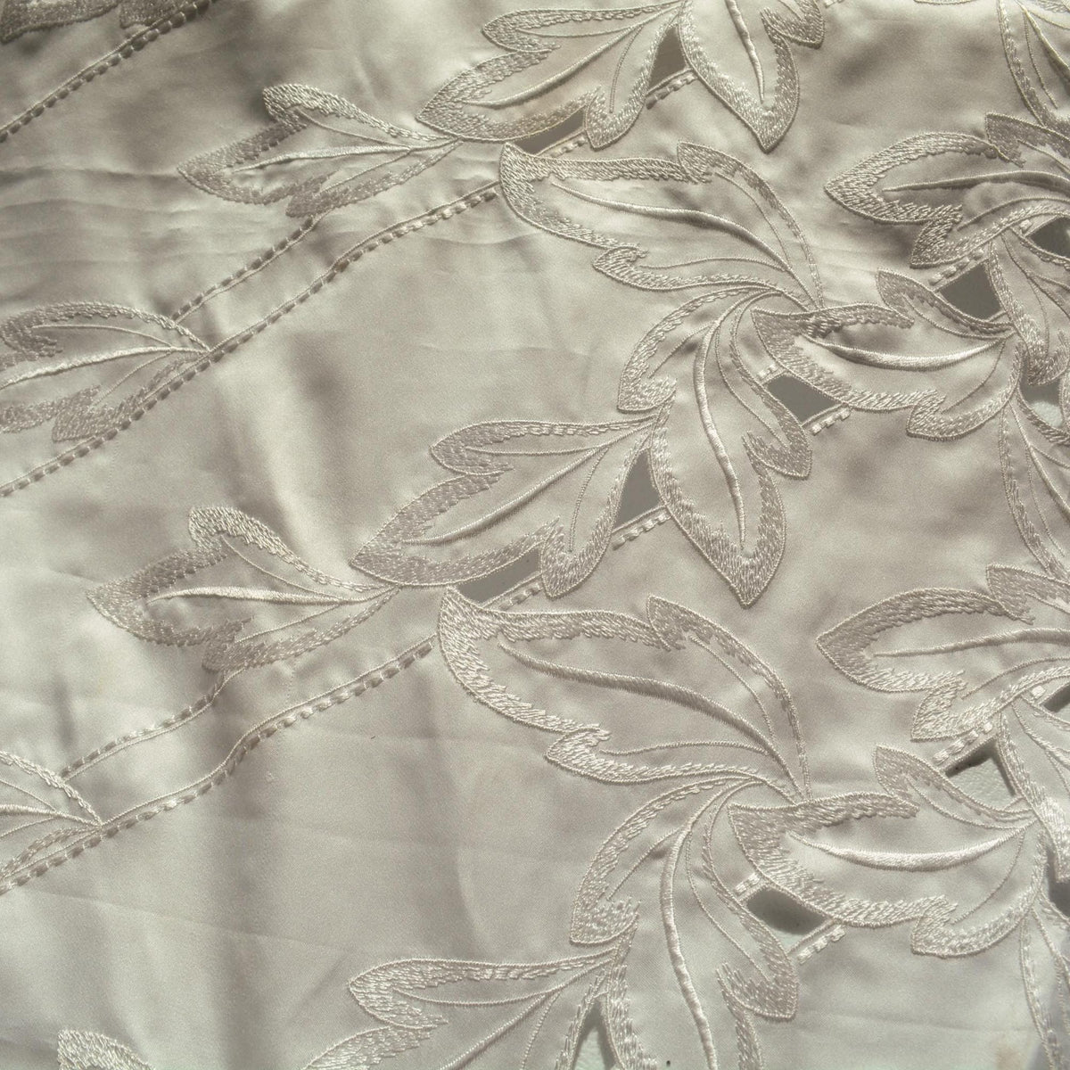 European Embroidered Silk Habotai Cutout Leaf Fabric | By the Yard