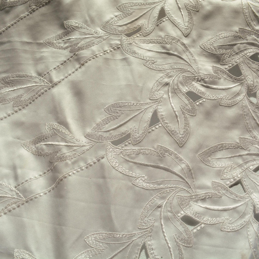 European Embroidered Silk Habotai Cutout Leaf Fabric | By the Yard