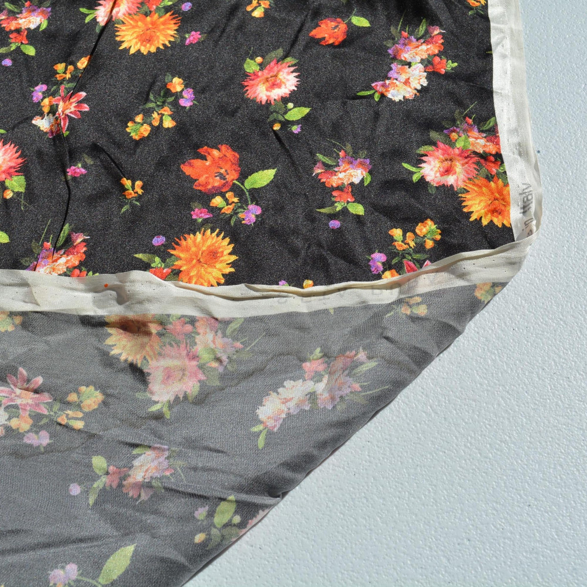 Italian 100% Silk Charmeuse Floral Print Fabric | Black floral |By the Yard