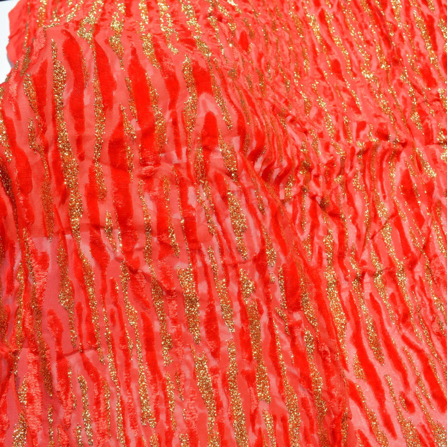 Burnout Velvet Fabric | Red Designer Deadstock | Dresses, Tops, Special Occasion | By the Yard