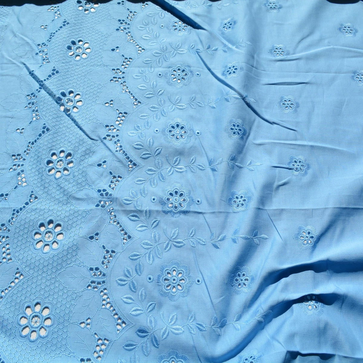 Cotton Lace Fabric | Blue | Designer Yardage |By the Yard