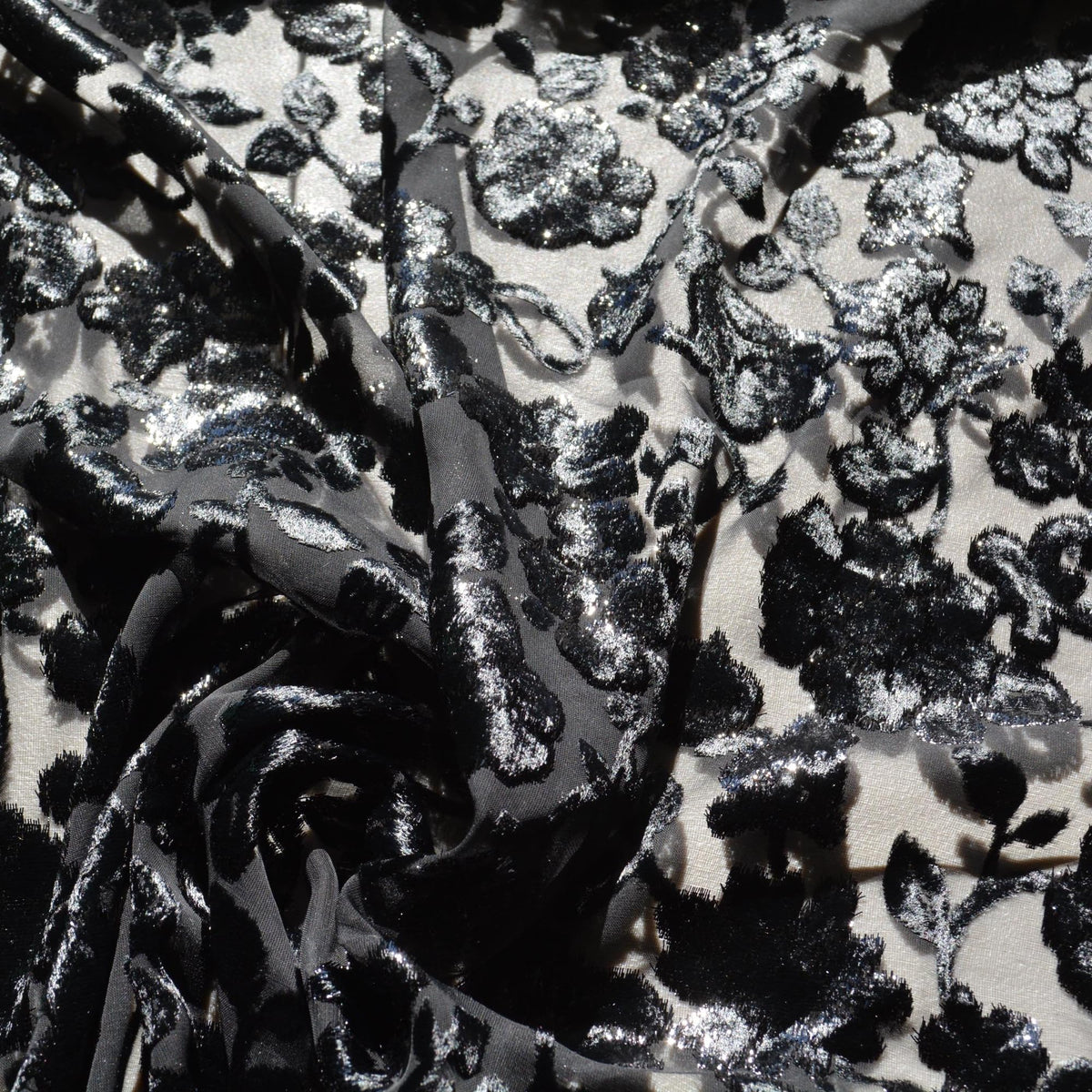 Black Burnout Velvet Fabric | Designer Deadstock Yardage |By the Yard