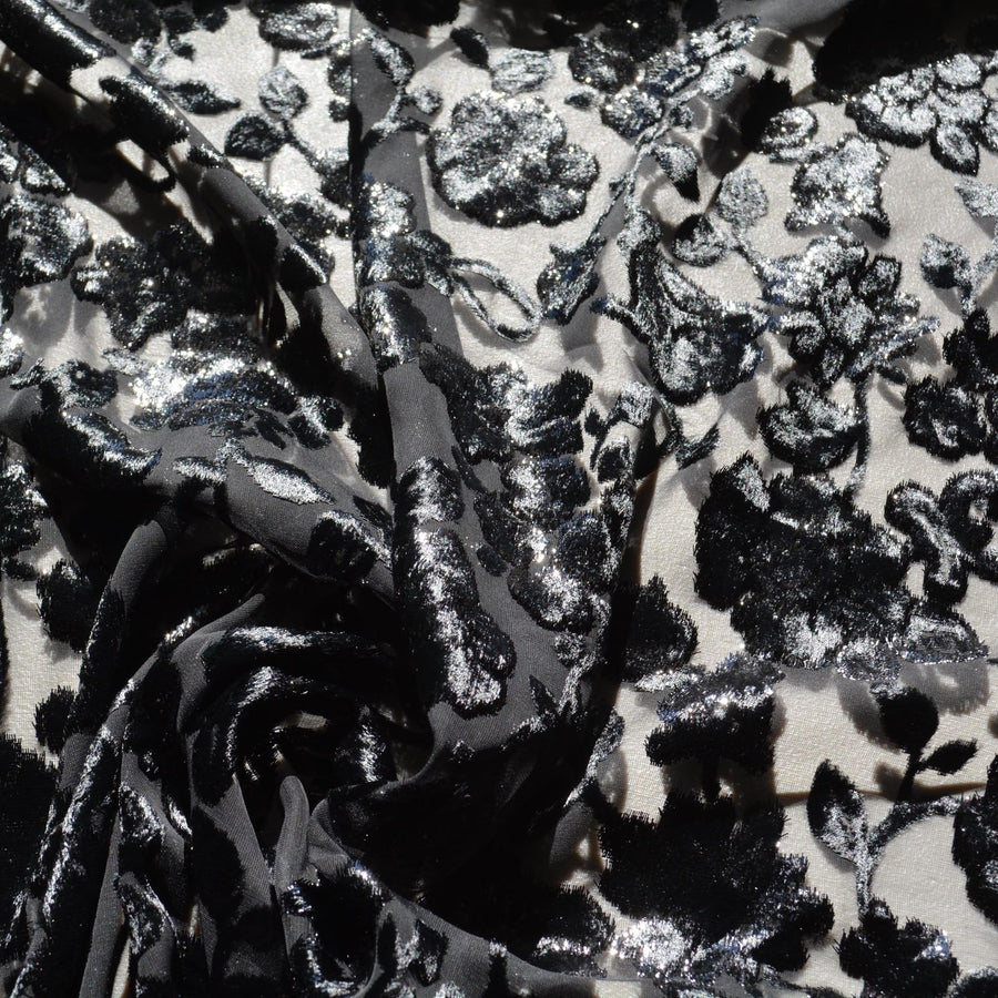 Black Burnout Velvet Fabric | Designer Deadstock Yardage |By the Yard