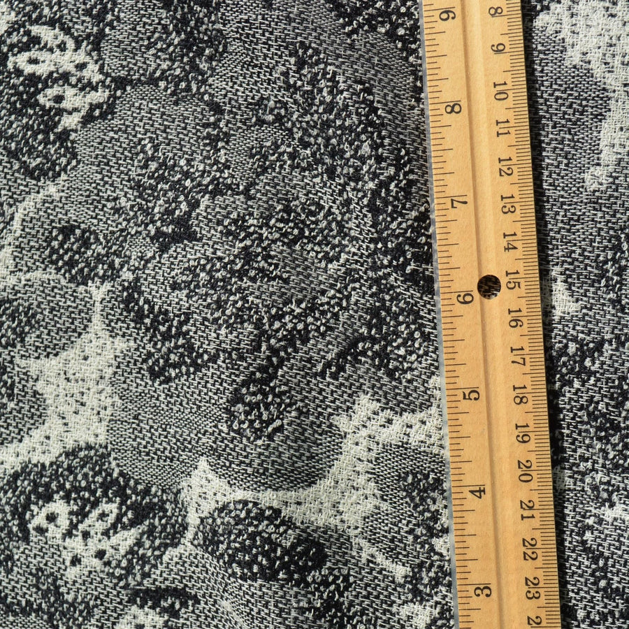 Floral Wool Fabric | Black and white | Luxury Designer Textile |By the Yard