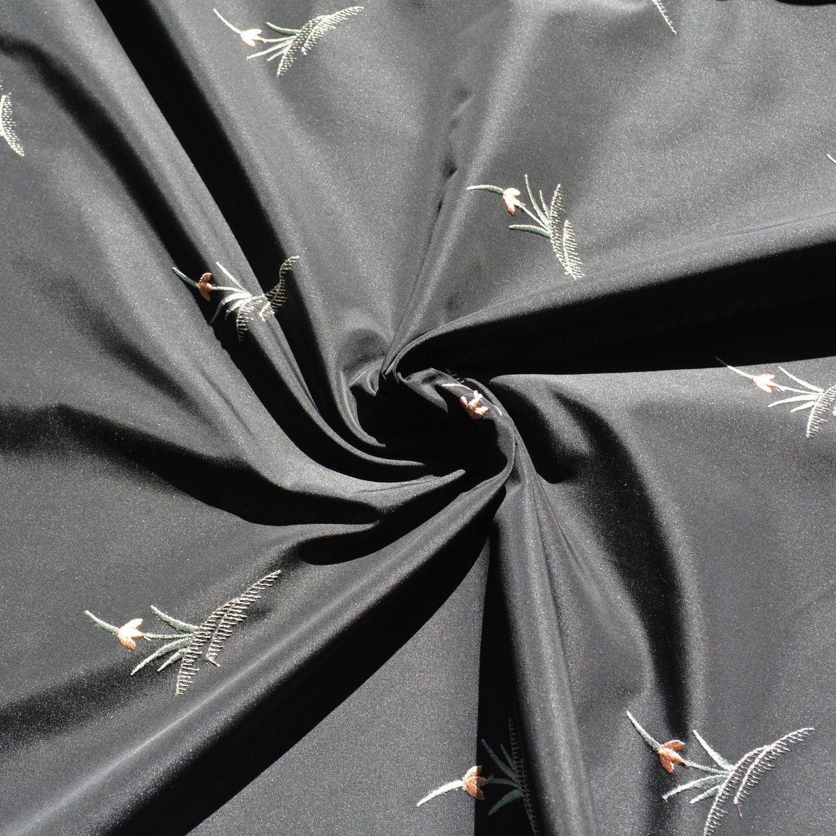 Embroidered Silk Taffeta Fabric | Black | Luxury Designer Textile | By the Yard