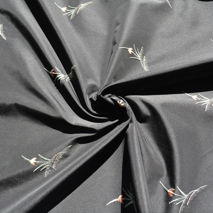 Embroidered Silk Taffeta Fabric | Black | Luxury Designer Textile | By the Yard