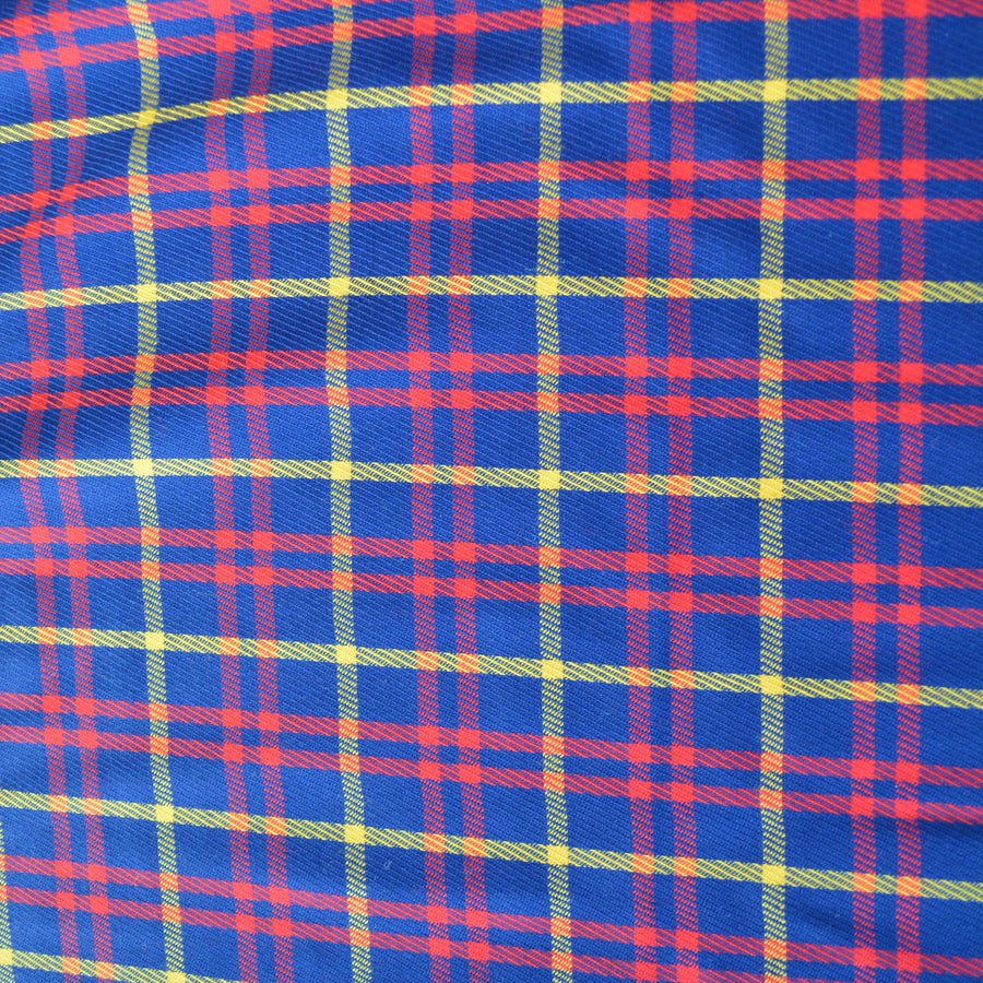Lightweight Blue Tartan Wool Fabric with Red and Yellow Stripes Dress and Skirt Material 61 Inch Wide | By the Yard