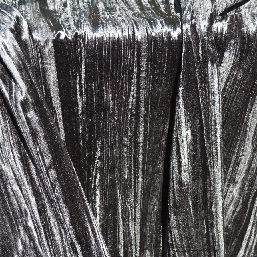 Black Crinkled Velvet Fabric | 100% Polyester | Midweight Luxury Sewing Fabric By the Yard