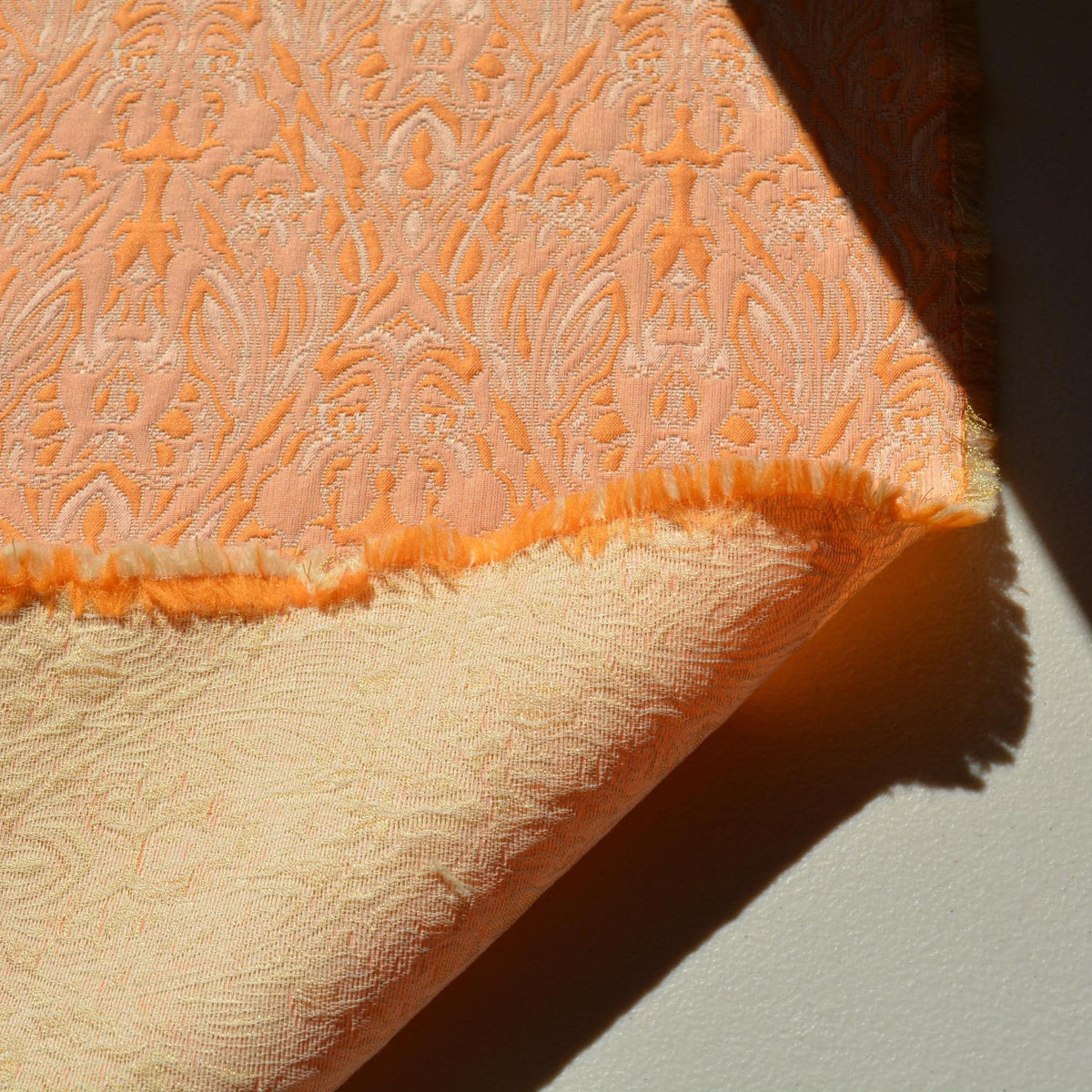 Orange 100% Cotton Brocade Fabric | Designer Deadstock Yardage |By the Yard