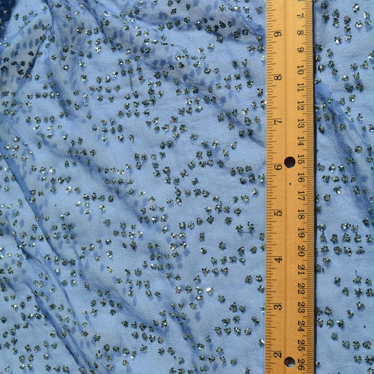 Sequin Crinkle Chiffon Fabric | Light blue with silver sequins | 100% Silk |By the Yard