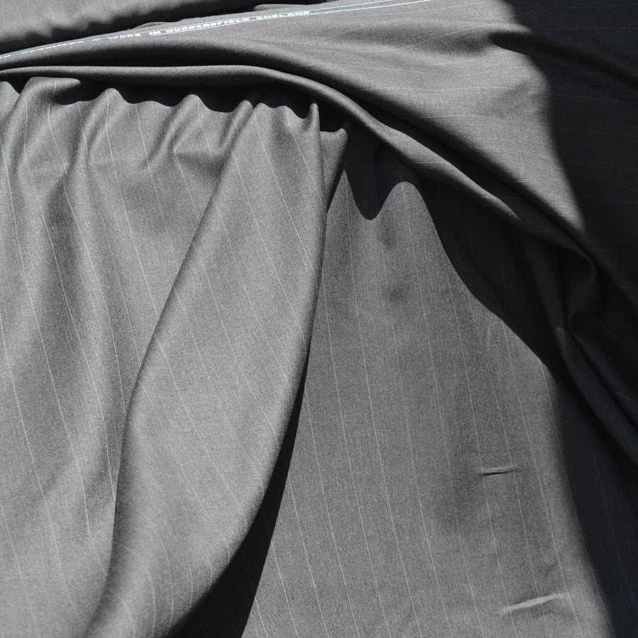 British Cashmere Super 120s Wool Suiting Fabric | Grey with stripes | Made In England | By the Yard