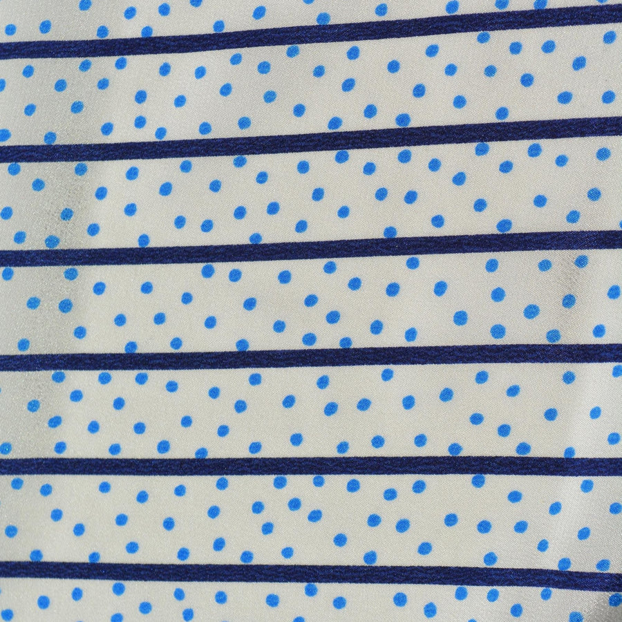 100% Silk Crepe de Chine Print White and navy Striped with dots 57" Wide Luxury Fabric Sewing | By the Yard
