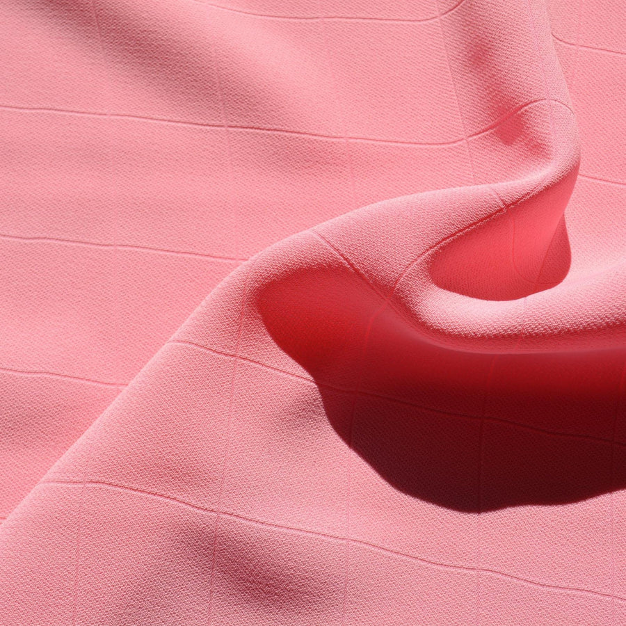 Stretch Crepe Fabric | Pink checkered | Designer Yardage |By the Yard