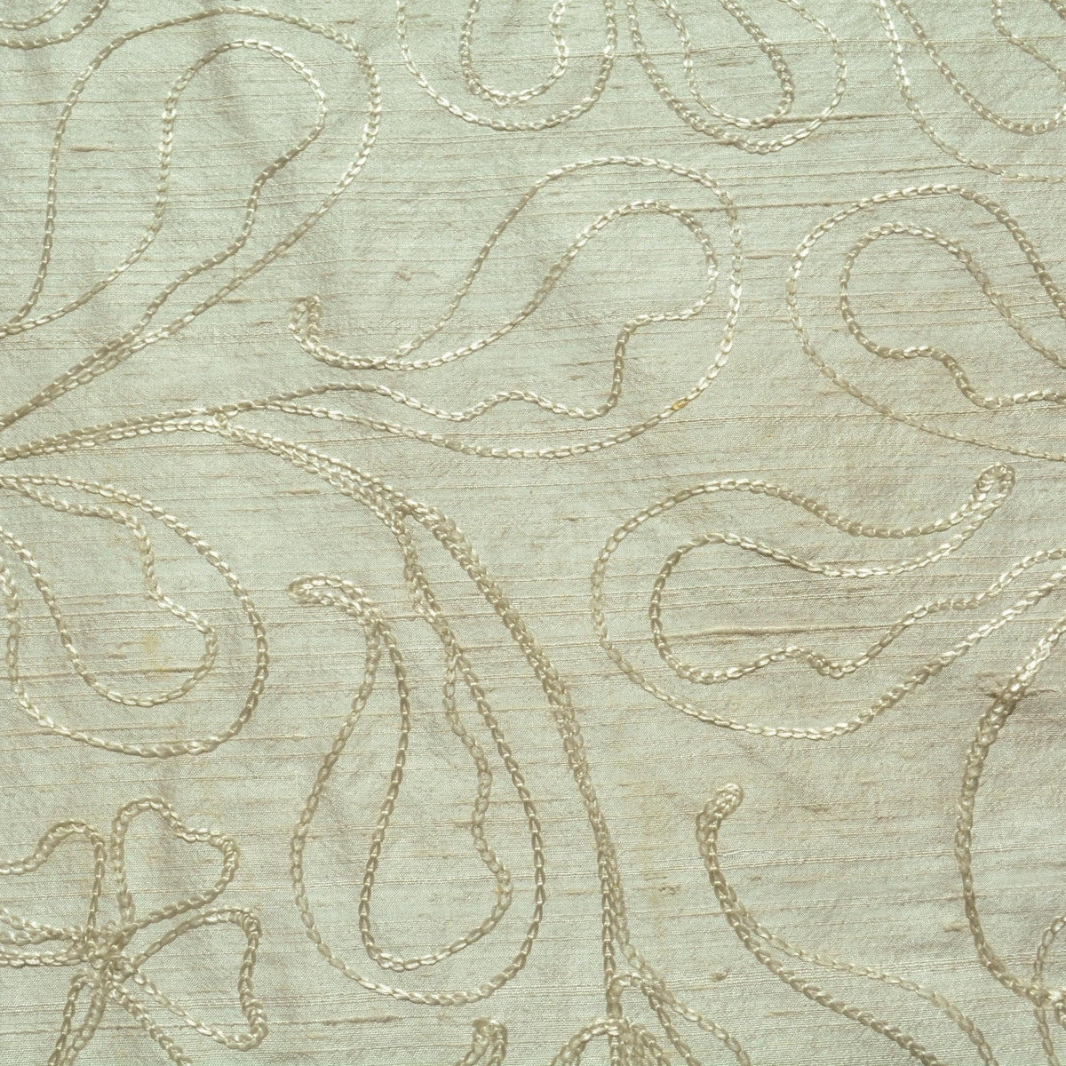 Silk Dupioni Fabric White Embroidered Shiny Squiggle Lines 43 Inch Usable | By the Yard