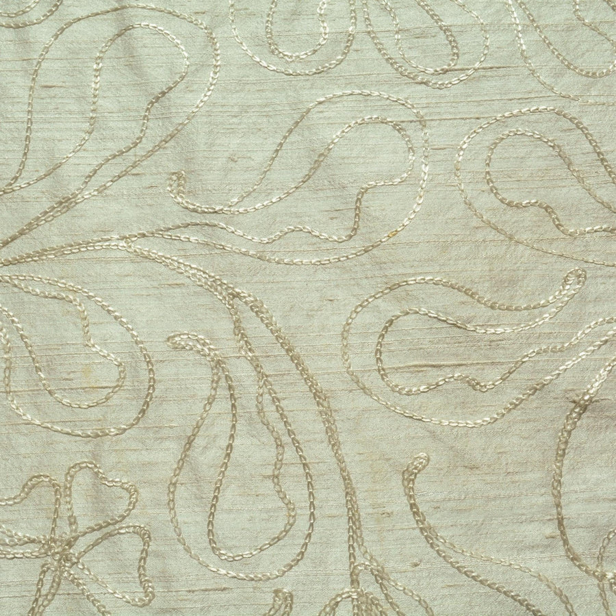 Silk Dupioni Fabric White Embroidered Shiny Squiggle Lines 43 Inch Usable | By the Yard
