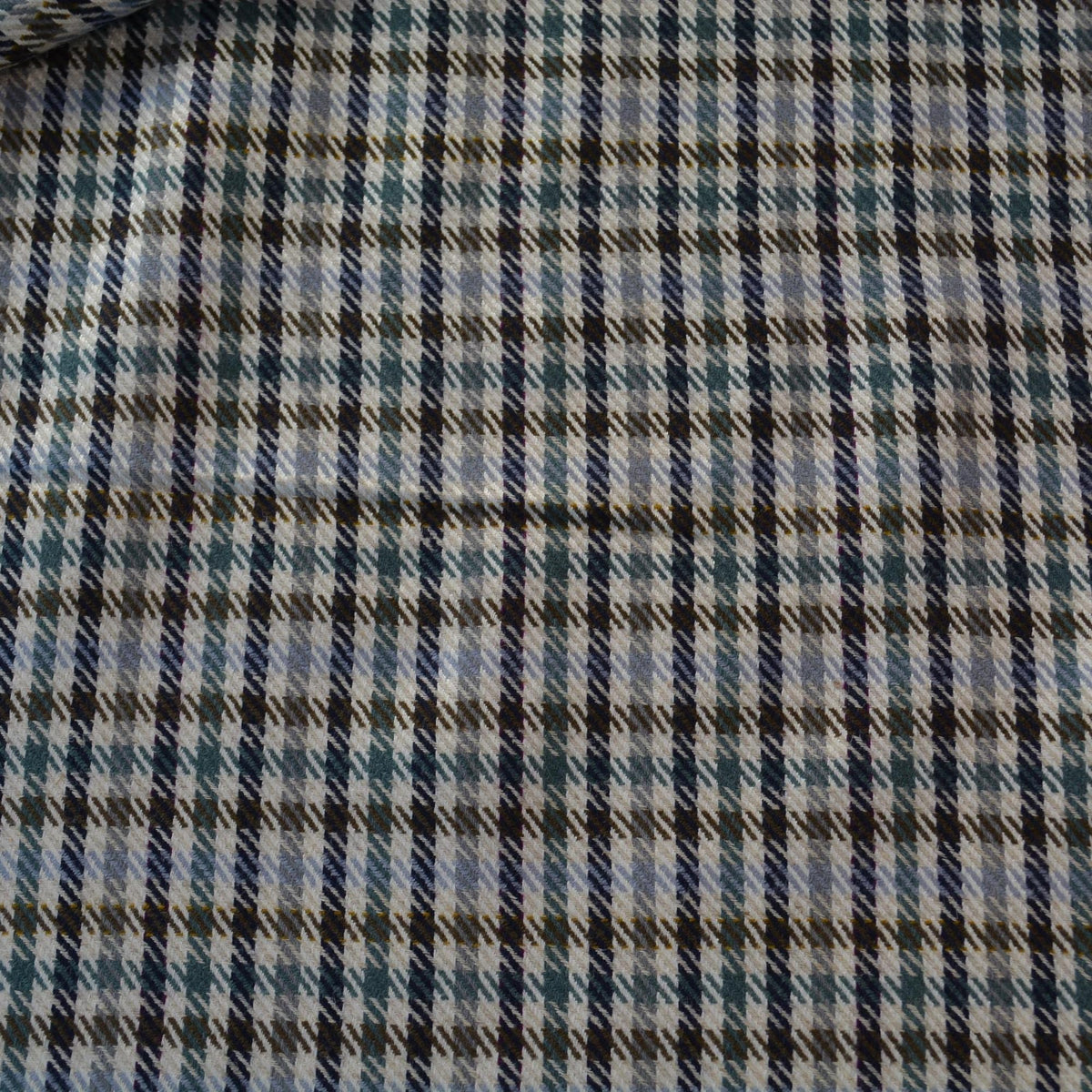 Vintage Madrid Checkered Wool Fabric | Beige Brown Light Blue Designer Deadstock | By the Yard