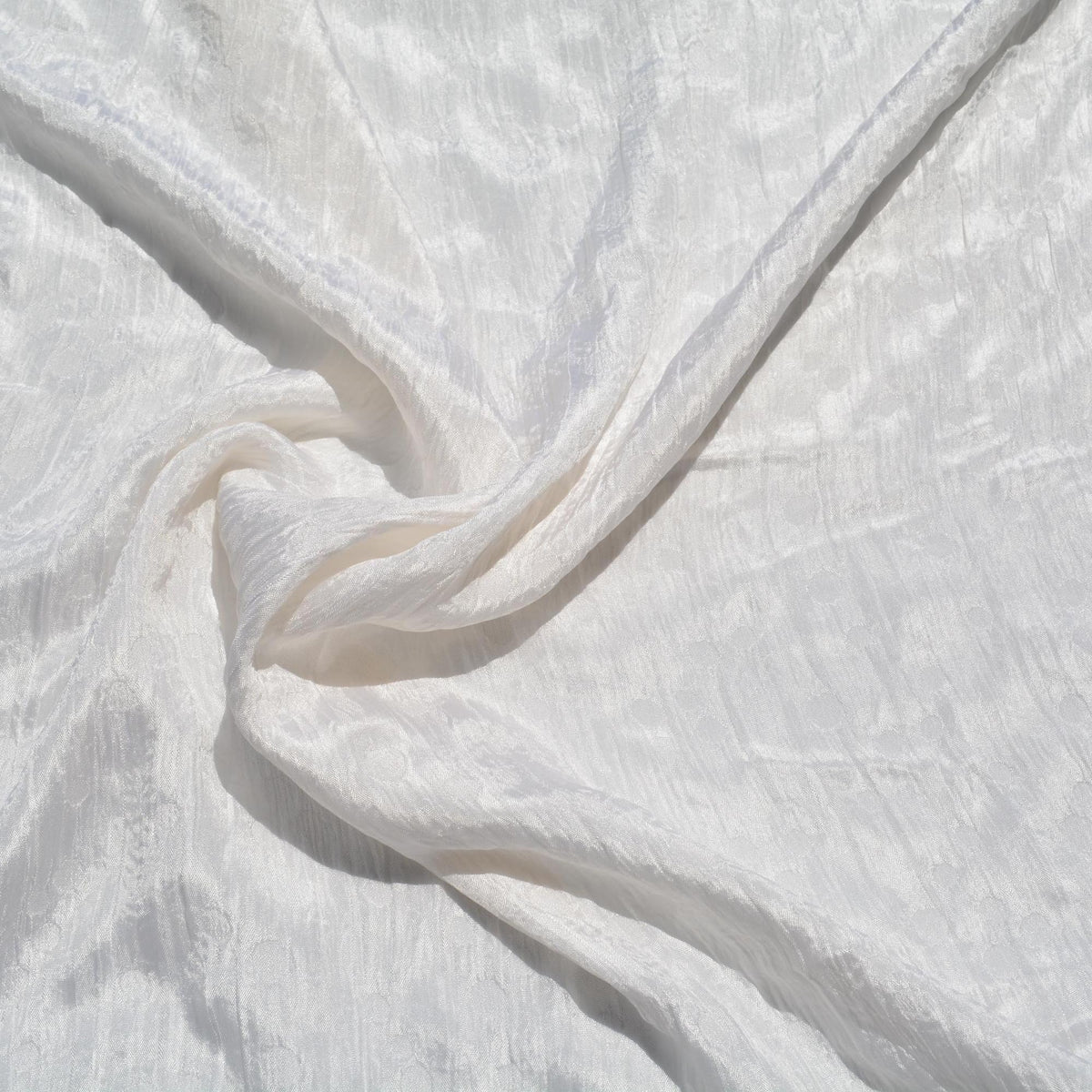 Pure Silk Crinkle Crepe Fabric | White Double-Sided Designer Deadstock | Dresses, Blouses, Special Occasion | By the Yar