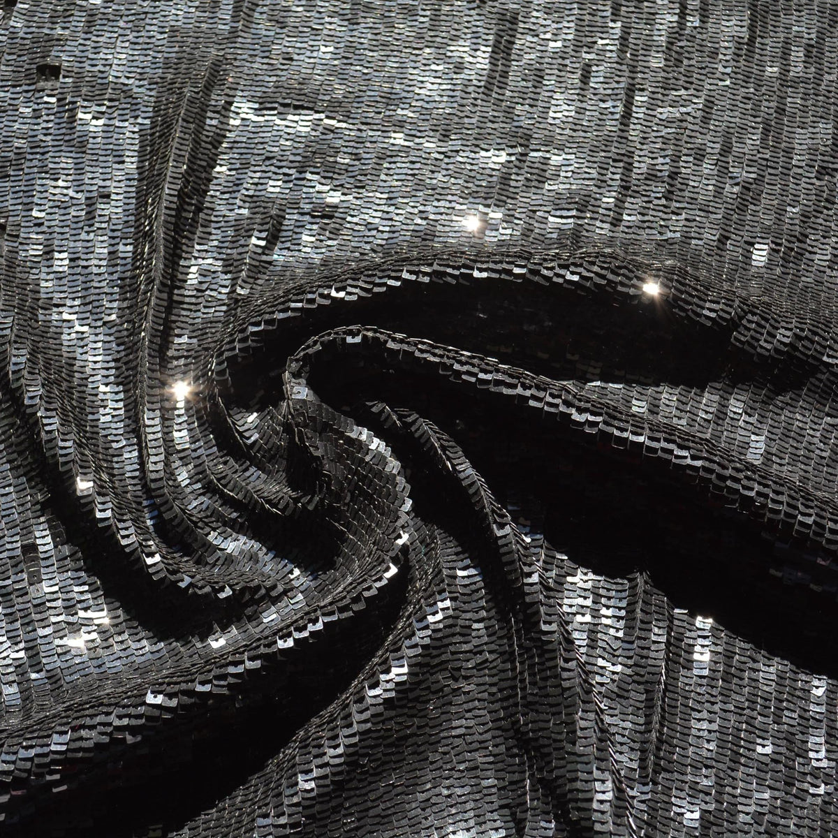 Black sequined (partially damaged) Sequined Fabric Fabric | Designer Deadstock Yardage |By the Yard