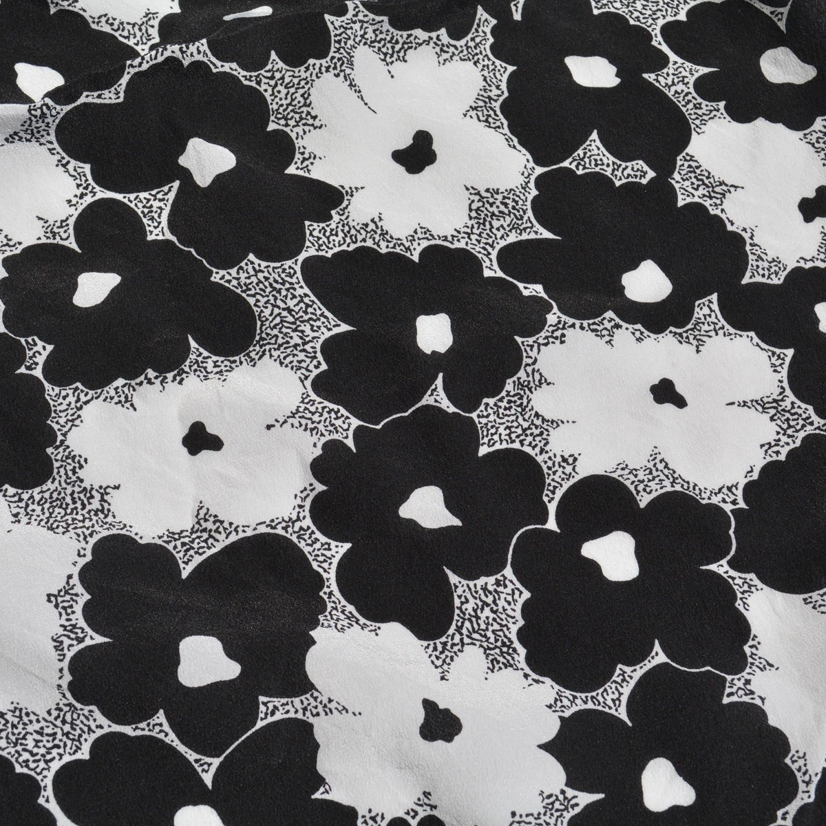 Pure Silk Pebble Crepe Fabric | Black & White Floral Lightweight Designer Deadstock | Dresses, Blouses, Skirts | By the 
