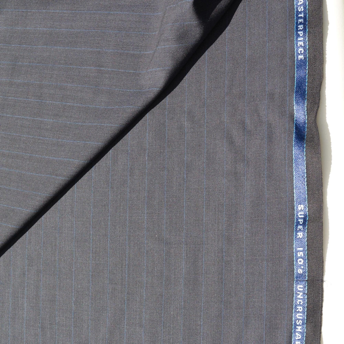 British Super 150s Wool Suiting | Gray with Blue Stripes | Made in England Classic Tailoring Fabric | By the Yard