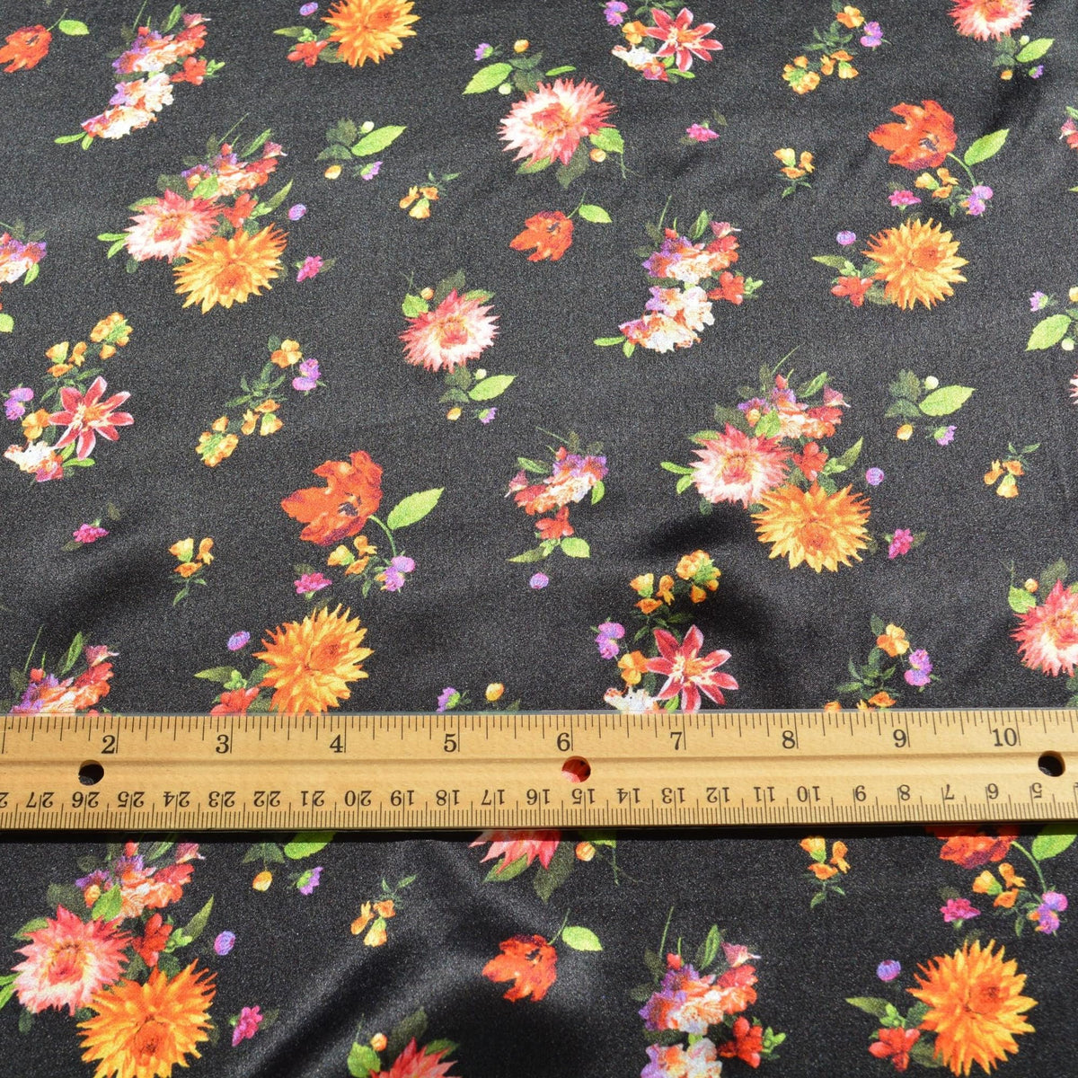 Italian 100% Silk Charmeuse Floral Print Fabric | Black floral |By the Yard
