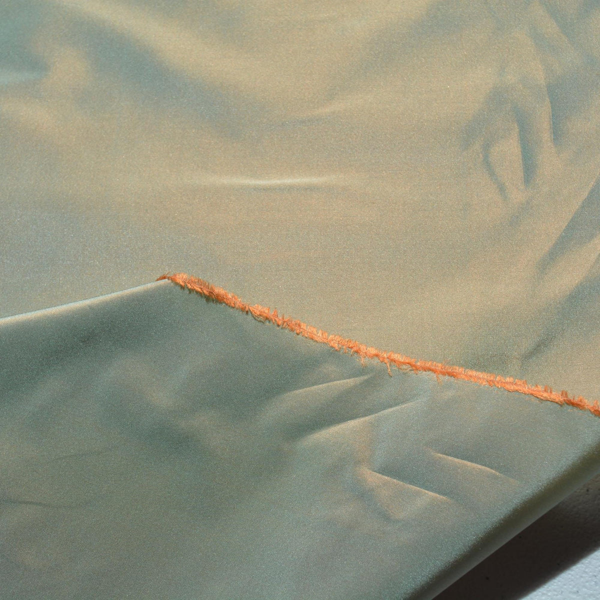 Silk Taffeta Fabric Light green and orange Two-tone 60" Wide Luxury Fabric | By the Yard