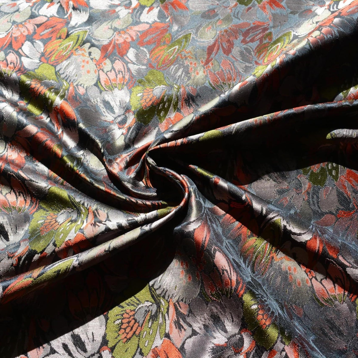Black floral 100% Silk Brocade Fabric | Upholstery Fabric & Home Decor Textile | Curtain, Drapery, Pillow | By the Yard