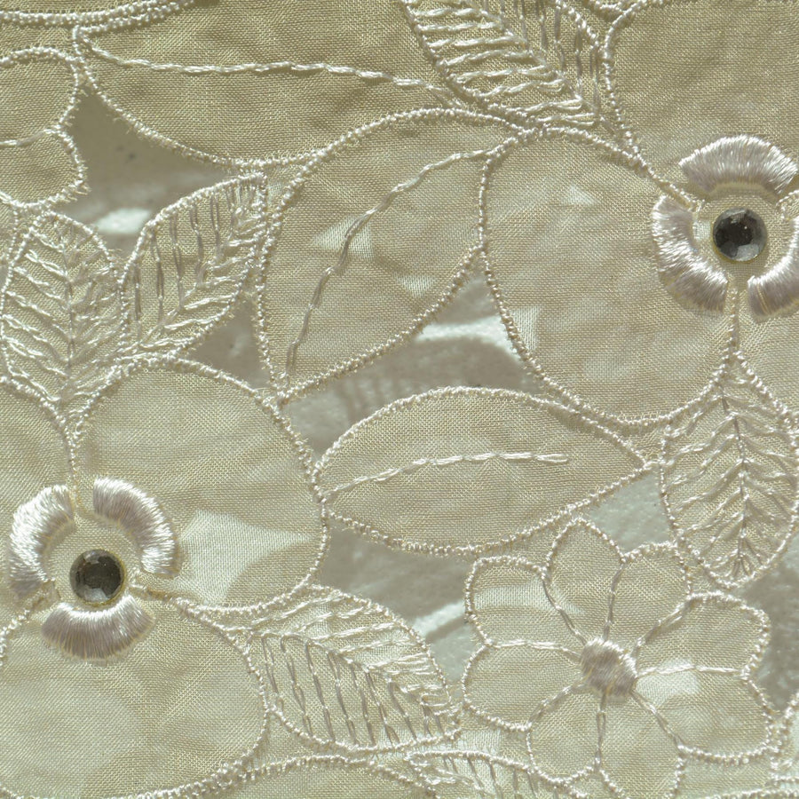 European Designer Silk Organza Cutwork Embroidery Beige Sheer Fabric | By the Yard