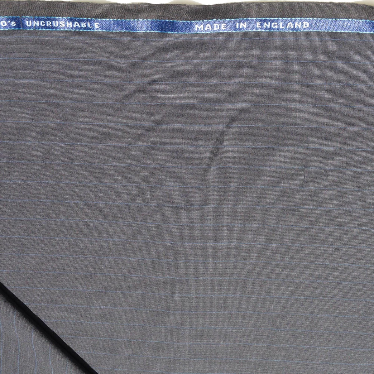 British Super 150s Wool Suiting | Gray with Blue Stripes | Made in England Classic Tailoring Fabric | By the Yard