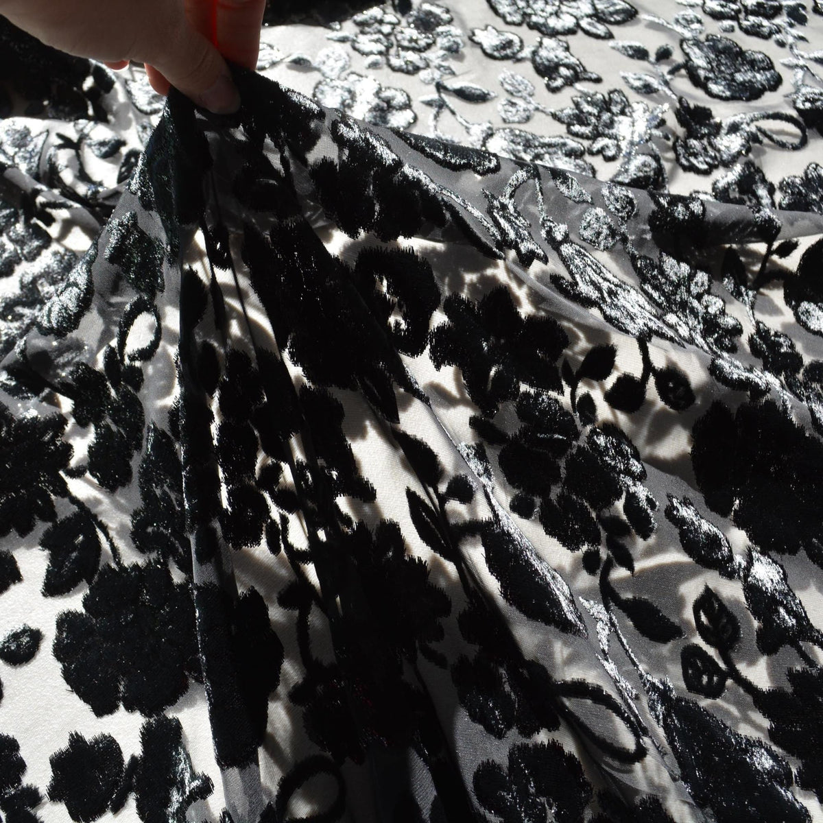 Black Burnout Velvet Fabric | Designer Deadstock Yardage |By the Yard