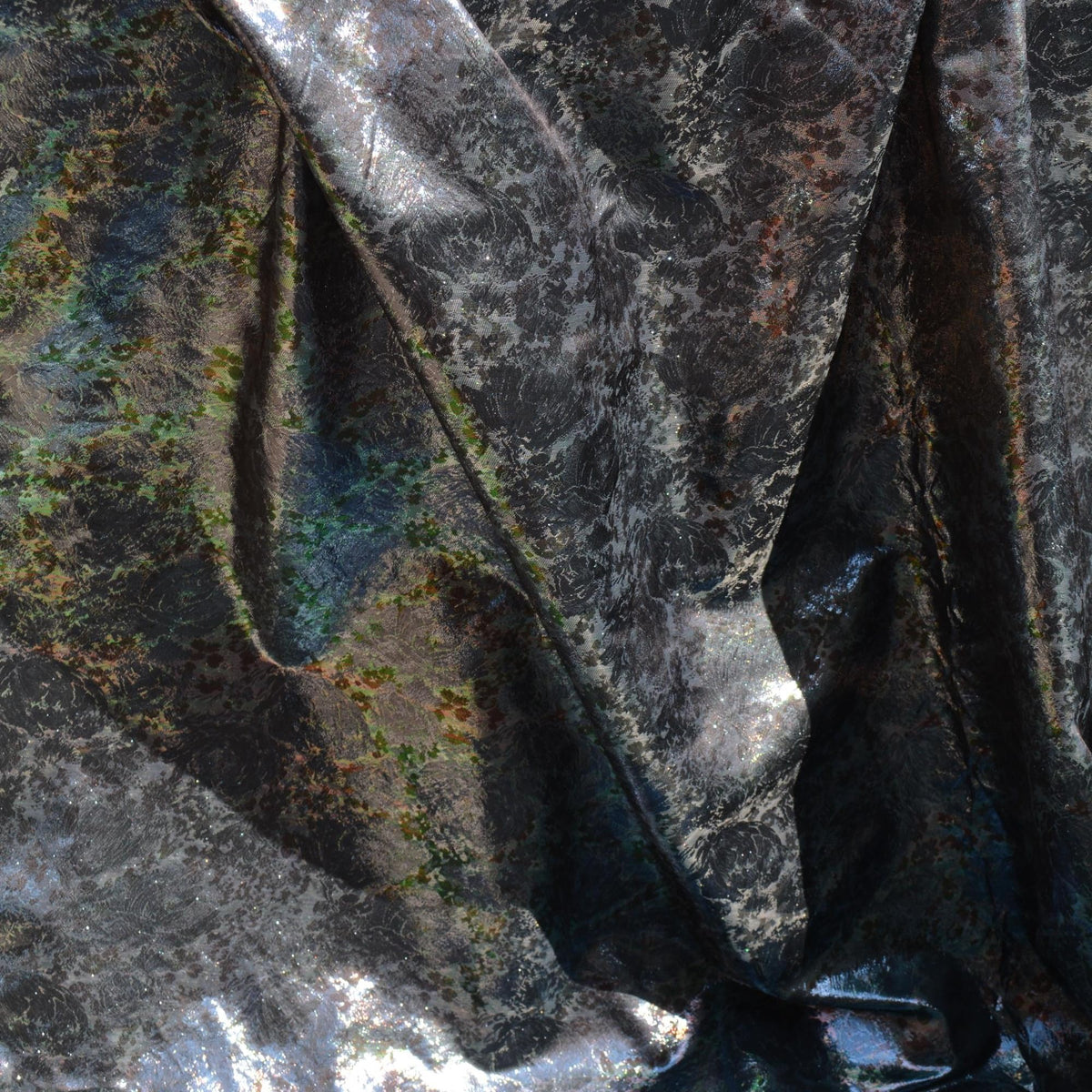 Metallic Black Silver Poly Brocade Fabric | Upholstery Fabric & Home Decor Textile | Curtain, Drapery, Pillow | By the Y